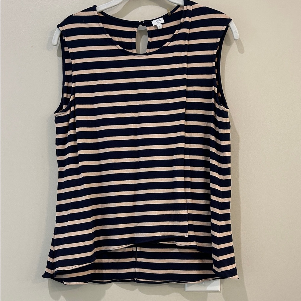 Navy and Beige Striped Sleeveless Top